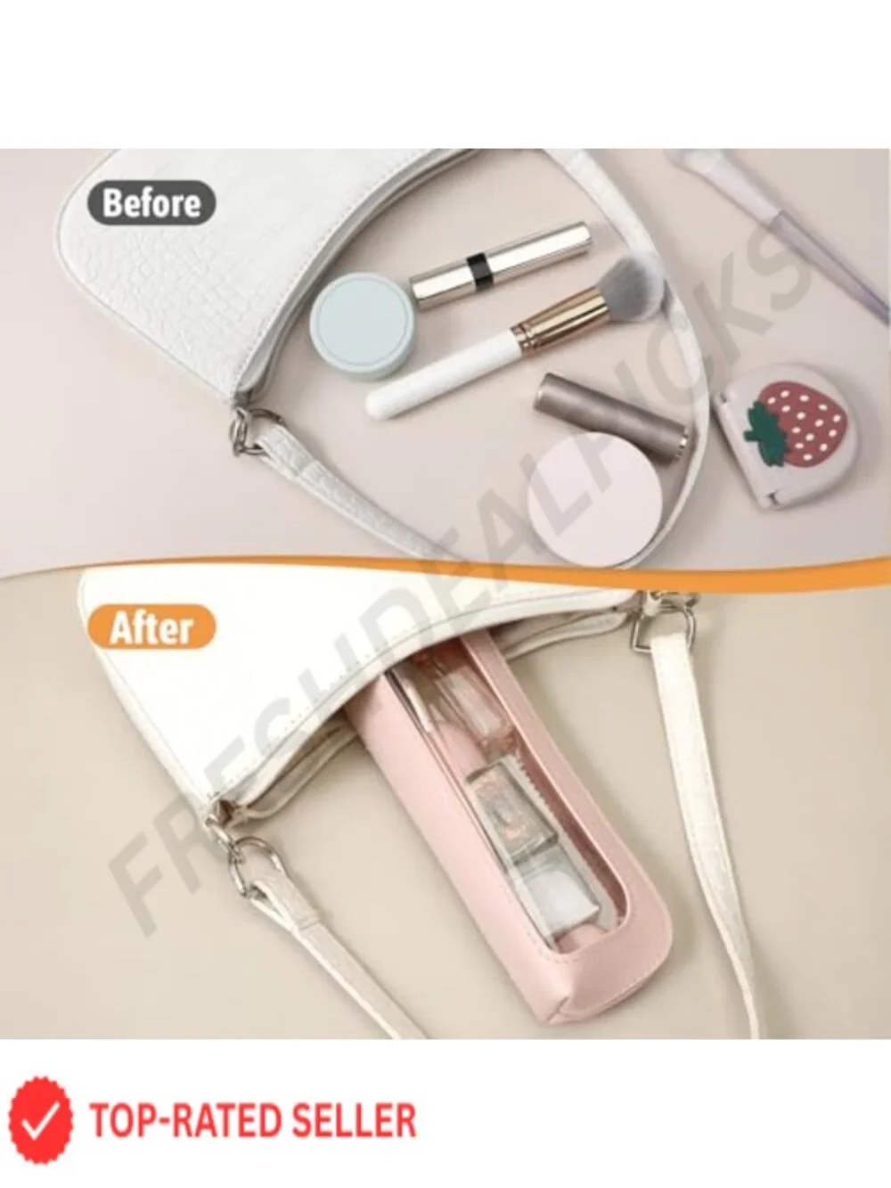 PU Leather Transparent Makeup Brush Travel Bag Toiletry Holder with Zipper
